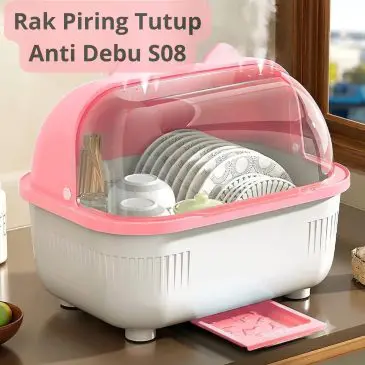 Rak Piring Dengan Tutup Anti Debu S08 Bahan Plastik Size 40x28x31cm