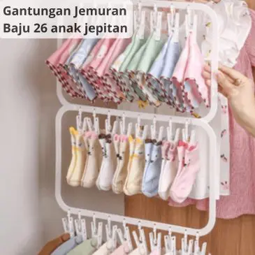 Gantungan jemuran baju bayi kaos kaki dengan 26 anak jepitan