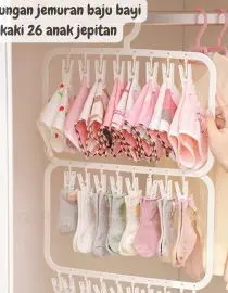 Gantungan jemuran baju bayi kaos kaki dengan 26 anak jepitan