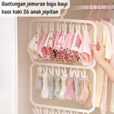 Gantungan jemuran baju bayi kaos kaki dengan 26 anak jepitan