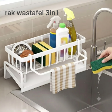 Rak Wastafel 3in1 Model Compact (11cm) - Gantungan Lap Depan Praktis PUTIH