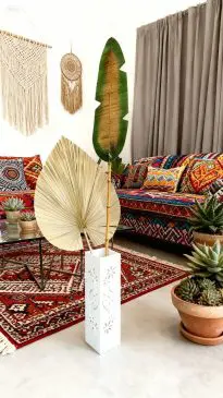 Paket Vas bunga vintage floral + Daun Palem + Hiasan Daun Pisang