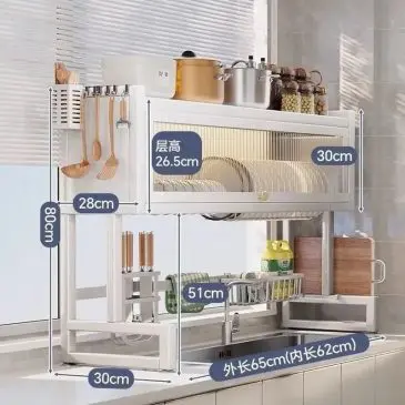 Rak Piring Wastafel Kabinet Premium dengan penutup Debu 65 cm + Aksesories Lengkap , Putih