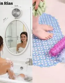 Paket Hemat Cermin Kamar Mandi Tempel + Keset Kamar Mandi Anti Slip