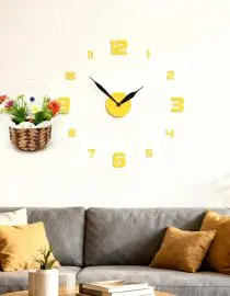 Paket Jam dinding 3d angka kuning + Vas Bunga Rotan