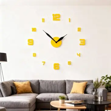 Paket Jam dinding 3d angka kuning + Vas Bunga Rotan - Gambar 3