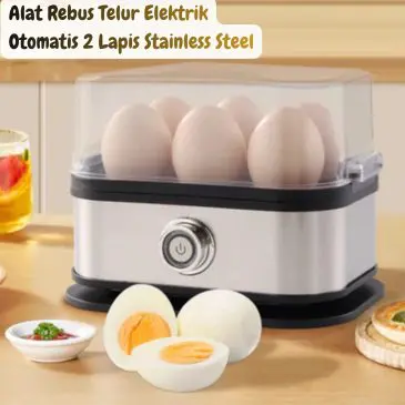 Alat Rebus Telur Elektrik Otomatis 2 Lapis Stainless Steel - Egg Boiler Multifungsi