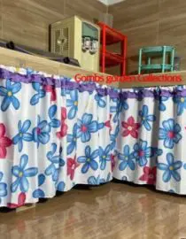 Gorden Penutup Kolong Meja Dapur Flower Biru 100x70cm
