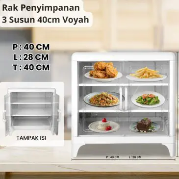 Lemari 3 Susun / Rak Penyimpanan Makanan Minimalis Transparan Anti Debu 40cm Voyah