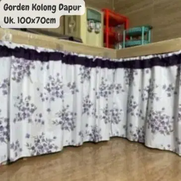Gorden Penutup Kolong Meja Dapur Lavender Putih 100x70cm