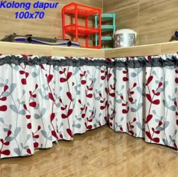 Gorden Penutup Kolong Meja Dapur Krokot Merah 100x70cm