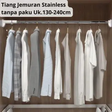 Tiang Jemuran Baju Fleksibel Stainless Steel Tanpa Paku Uk. 130-240cm