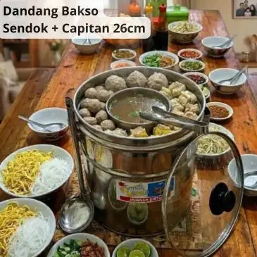 Dandang Bakso 26 Cm Paket Lengkap Sendok + Capit Dengan Tutup Kaca