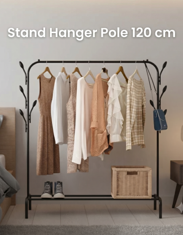 Stand Hanger Rak Pakaian Goal Single Pole Serbaguna Ukuran 120 cm Hitam