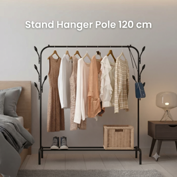 Stand Hanger Rak Pakaian Goal Single Pole Serbaguna Ukuran 120 cm Hitam