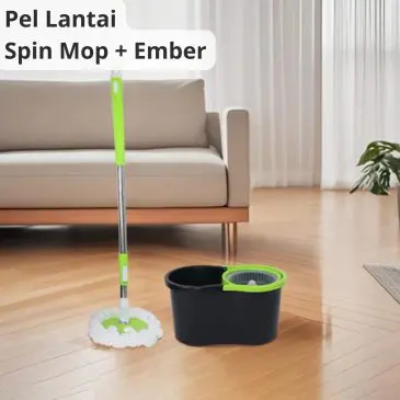 Alat Pel Lantai Spin Mop Putar Otomatis Stainless Steel + Ember Hijau