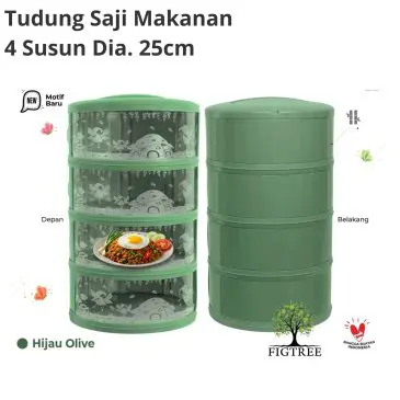 Tudung Saji Tempat Menyimpan Makanan 4 Susun Dia. 25cm Hijau Olive