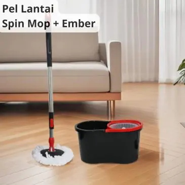 Alat Pel Lantai Spin Mop Putar Otomatis Stainless Steel + Ember Merah