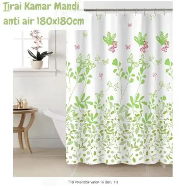 Tirai Kamar Mandi Material Peva 180x180cm Dengan Variasi Bunga