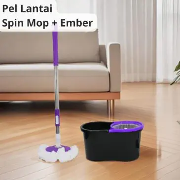Alat Pel Lantai Spin Mop Putar Otomatis Stainless Steel + Ember Ungu