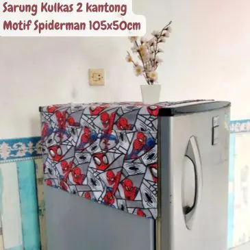 Sarung Kulkas Bahan Katun 105x50cm, 2 Kantong Motif Spiderman