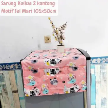 Sarung Kulkas Bahan Katun 105x50cm, 2 Kantong Motif Sal Mari