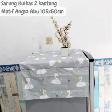 Sarung Kulkas Bahan Katun 105x50cm, 2 Kantong Motif Angsa Abu