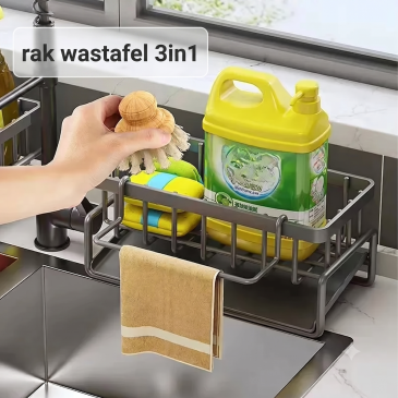 Rak Wastafel 3in1 Model Compact (11cm) - Gantungan Lap Depan Praktis ABU2