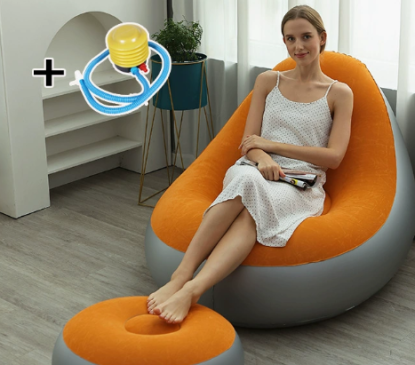 Sofa Angin Portable Jumbo New Orange dengan Penopang Kaki + Pompa