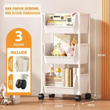 Rak Dapur Dorong Rak Buku Plastik Serbaguna Rak Troli Toilet Kamar Mandi Susun dengan Roda
