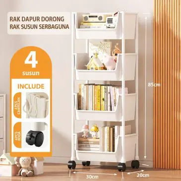 Rak Dapur Dorong Rak Buku Plastik Serbaguna Rak Troli Toilet Kamar Mandi Susun dengan Roda - Gambar 2
