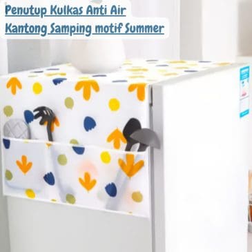 Cover Penutup Kulkas Anti Air Dengan Kantong Samping Penyimpanan motif Summer