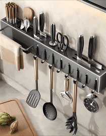 Rak Gantung Pisau dan Alat Masak + Tempat Sendok Stainless Steel 40cm