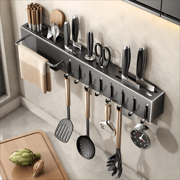Rak Gantung Pisau dan Alat Masak + Tempat Sendok Stainless Steel 40cm