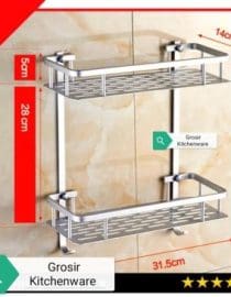 Rak Kamar Mandi Model Persegi 2 Susun Aluminium Dengan 2 Hook Gantungan