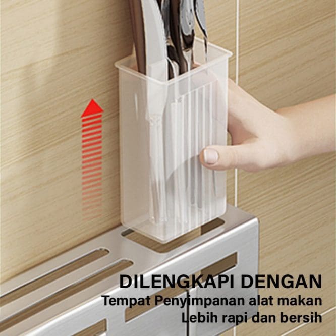 Rak Gantung Pisau dan Alat Masak + Tempat Sendok Stainless Steel 40cm - Gambar 5