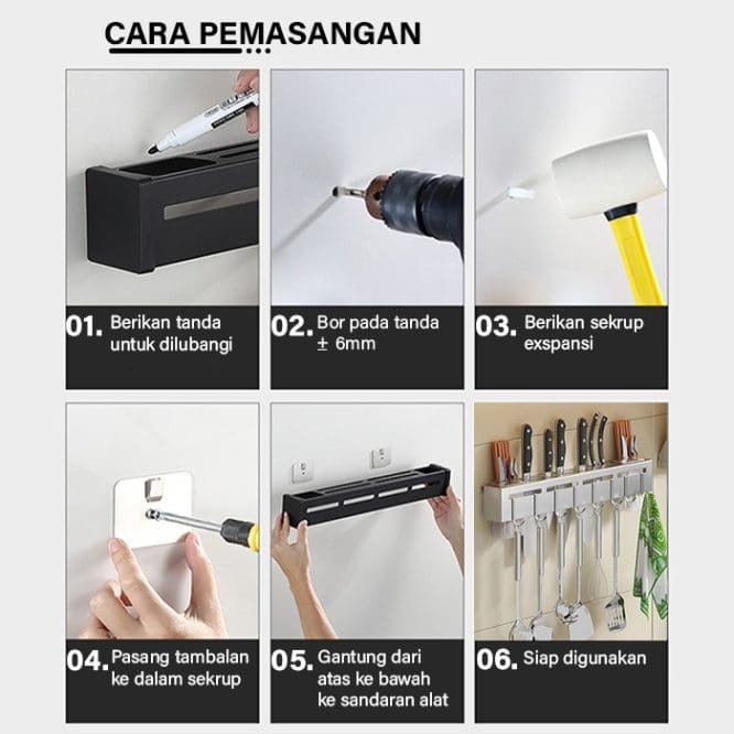 Rak Gantung Pisau dan Alat Masak + Tempat Sendok Stainless Steel 40cm - Gambar 3