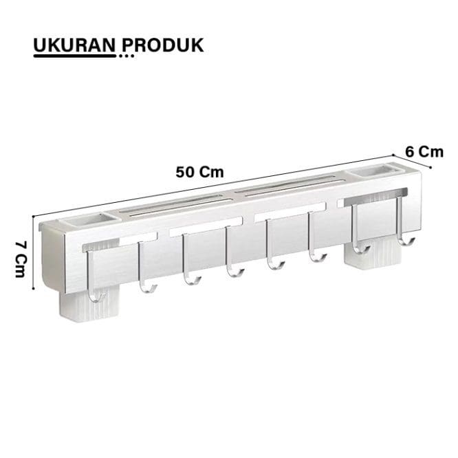 Rak Gantung Pisau dan Alat Masak + Tempat Sendok Stainless Steel 40cm - Gambar 4