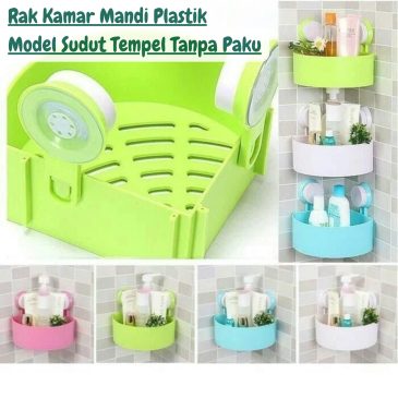 Rak Kamar Mandi Bahan Plastik Model Sudut Tempel Tanpa Paku