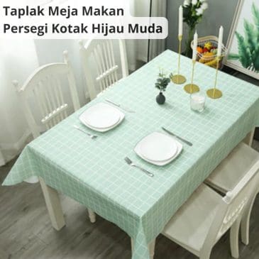 Taplak Meja Makan Persegi Anti Air dan Minyak Motif Nordik Kotak Hijau Muda