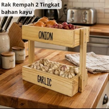 Rak Tempat Rempah Dapur 2 Tingkat Bahan Kayu