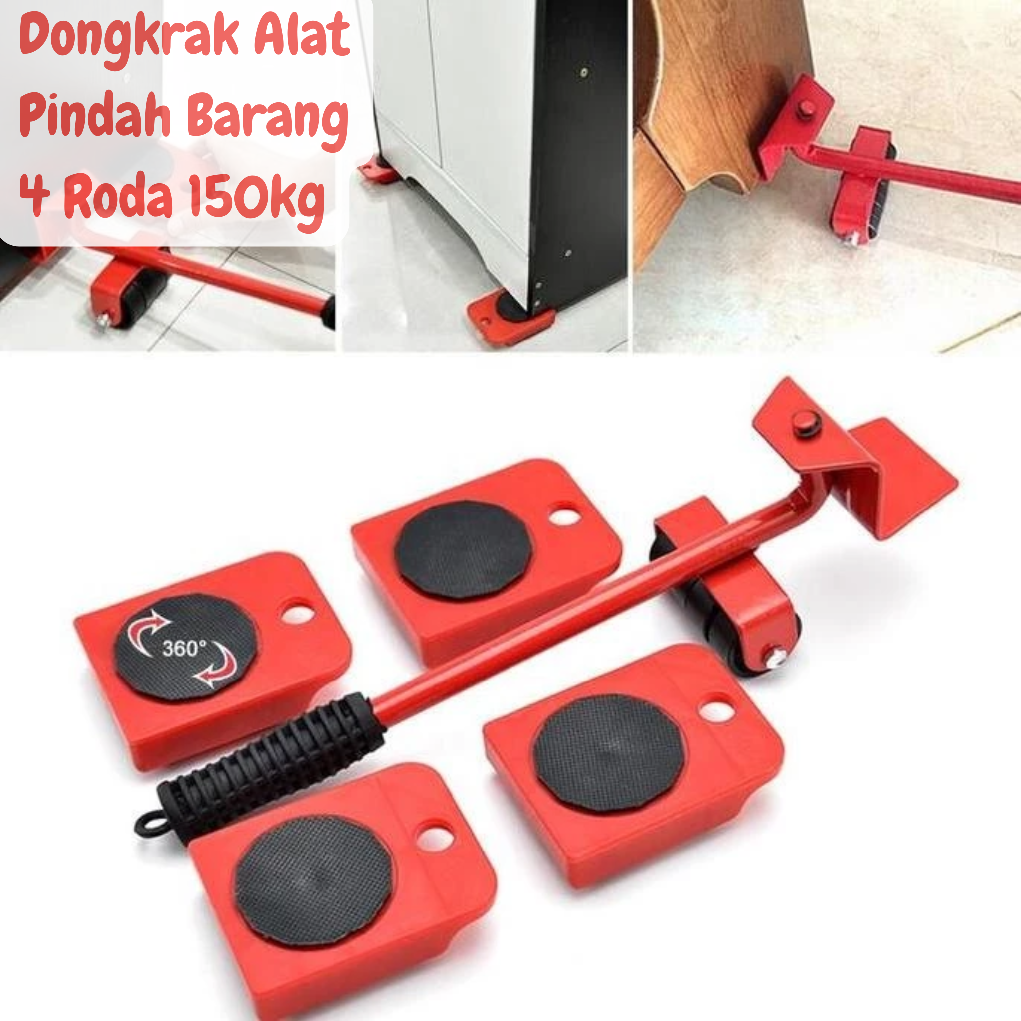 Dongkrak Alat Bantu Angkat dan Pindah Perabot Rumah Tangga + 4 Roda Max. Kapasitas 150kg