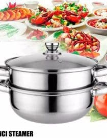 Tipe A Panci Kukus Panci Steamer 2 Tingkat Full Stainless Steel Uk. Dia 28cm Dengan Gagang Pegangan