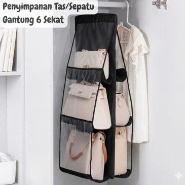 Rak Tempat Penyimpanan Tas Sepatu Gantung Anti Debu 6 Sekat