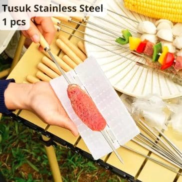 Tusuk Sate Bahan Stainless Steel Dengan Gagang Kayu