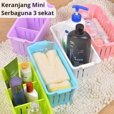 Keranjang Plastik Penyimpanan Serbaguna 3 Sekat Mini