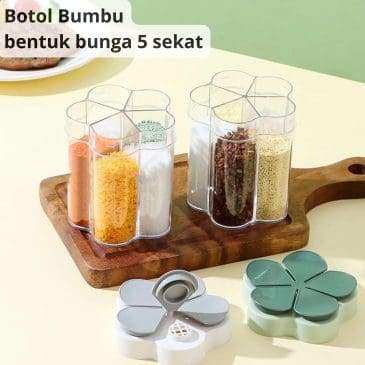 Tempat Bumbu Serbaguna 5 Sekat Bentuk Bunga Kedap Udara