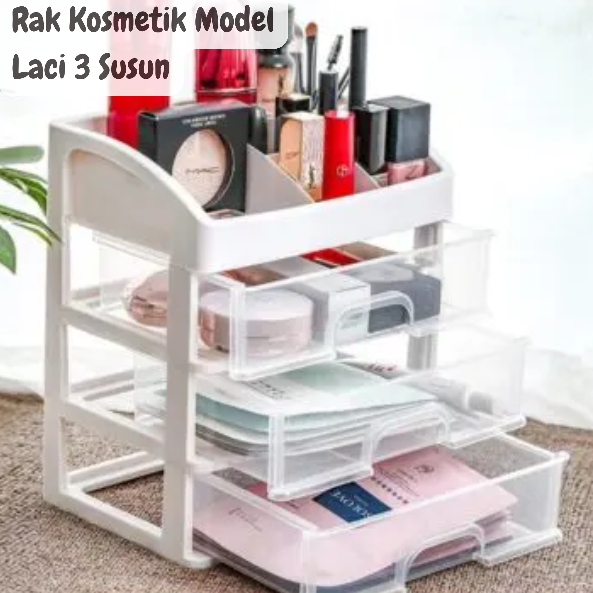 Rak Kosmetik Tempat Penyimpanan Serbaguna Model Laci 3 Susun