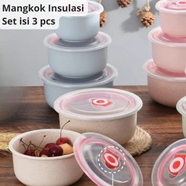 1 Set Isi 3pcs Mangkok Insulasi Tahan Panas Bahan Wheat Straw Food Grade