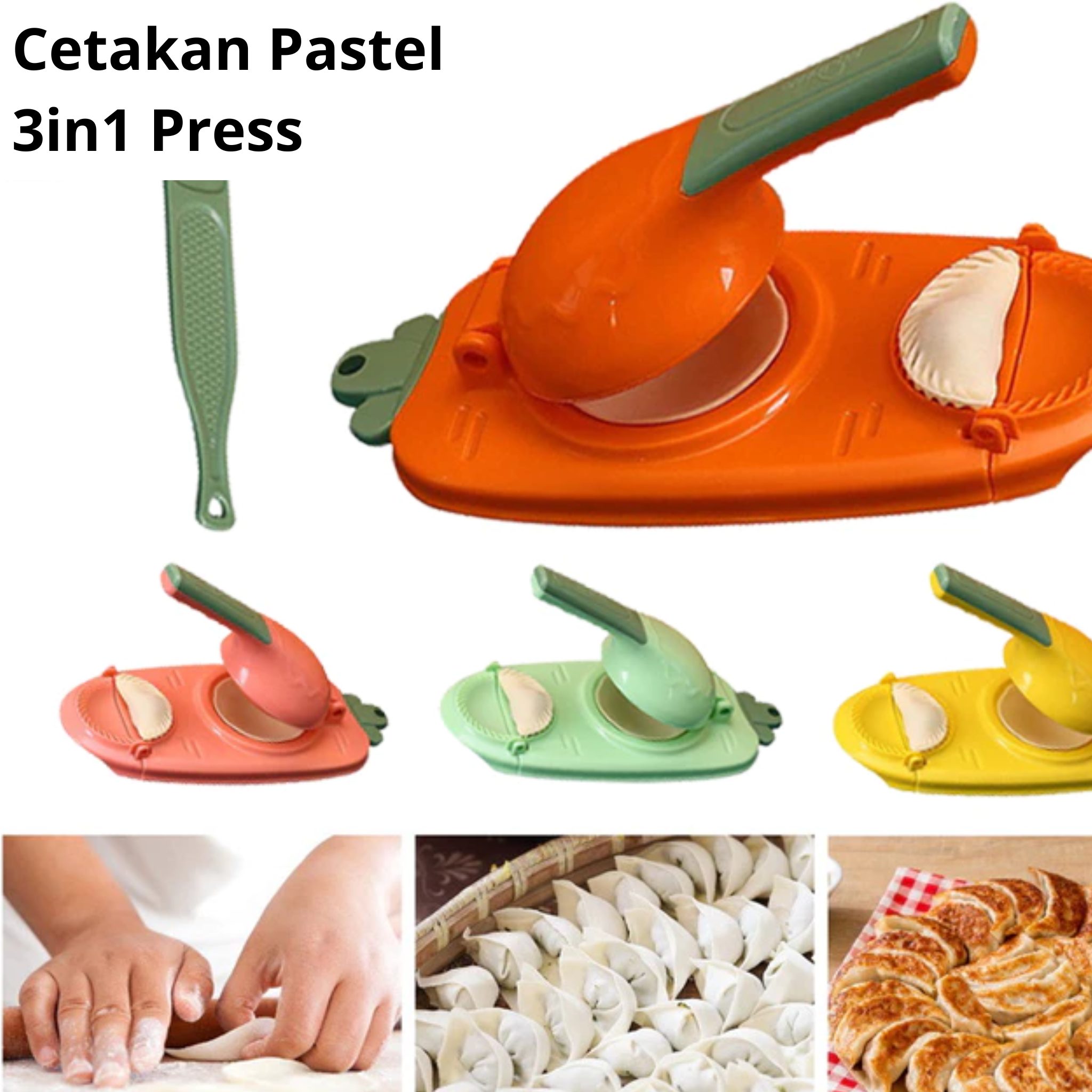 Cetakan Pembuat Pangsit Dumpling Pastel Alat Bantu Cetak Adonan Press 3in1